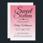 Convites Chic Summer Pink Ombre Sweet 16 16th Birthday<br><div class="desc">Um design cor-de-rosa-chic, doce convite de 16 anos. O rosa brilhante desaparece sobre um fundo branco. O texto "Doce Dezesseis" a preto é definido na escrita moderna. A limonada cor-de-rosa é usada para este design. Elegante 16.º convite de aniversário para um doce e sexagenário glamouroso, perfeito para ela, a modista...</div>