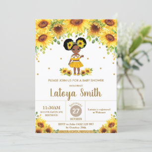 Convites Chic Sunflower African American Girl Chá de frald