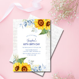 Convites Chic Sunflower White Cinza Brick Floral Birday