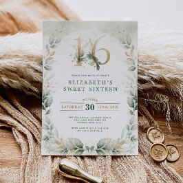 Convites Chic Sweet 16 Botanical Greenery Dourado Aniversár