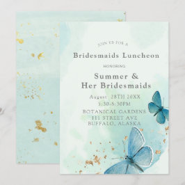 Convites Chic Teal Blue Butterflies Bridesmaids Luncheid
