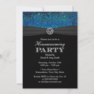 Convites Chic Teal & Blue Paillettes Diamond