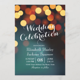 Convites Chic Teal Dourado Bokeh Glitter String Luzes Casam