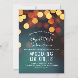 Convites Chic Teal Dourado Bokeh Glitter String Luzes Casam