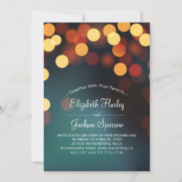 Convites Chic Teal Dourado Bokeh Glitter String Luzes Casam