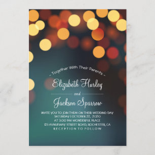 Convites Chic Teal Dourado Bokeh Glitter String Luzes Casam