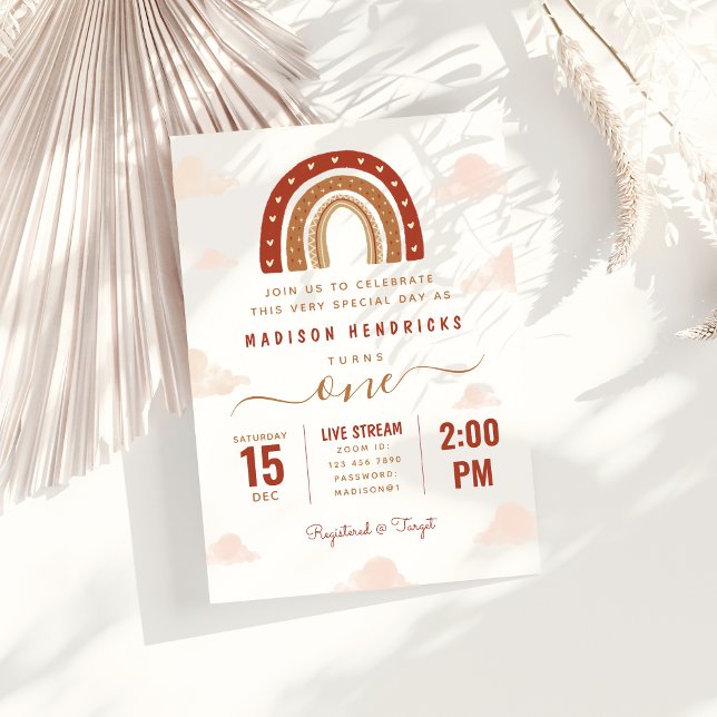 Convites Chic Terracotta Boho Rainbow Clouds Aniversário (Criador carregado)