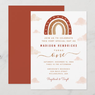 Convites Chic Terracotta Boho Rainbow Clouds Aniversário