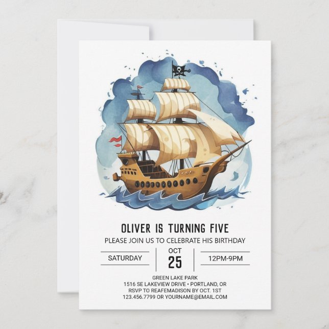 Convites Chic Treasure Map Children Pirata Aniversário (Frente)