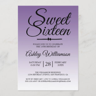 Convites Chic Tropical Purple Ombre Sweet 16 16º Aniversári
