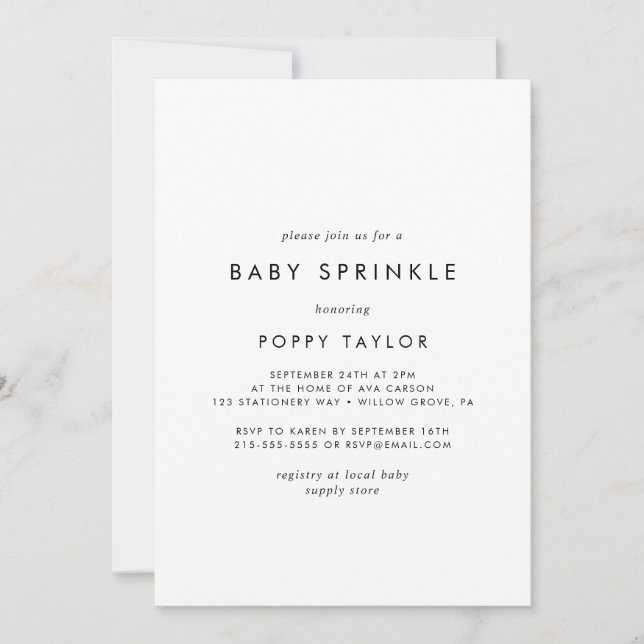 Convites Chic Typografia Baby Sprinkle (Frente)