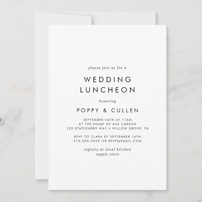 Convites Chic Typografia Wedding Luncheon (Frente)