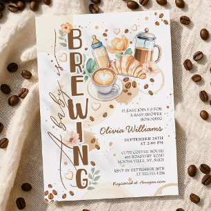 Convites Chic Um Bebê Está Fazendo Café Chá de fraldas Brun