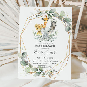 Convites Chic Vegetação Selva Animais Chã de Bebê Neutro