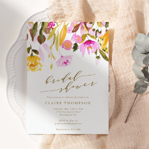 Convites Chic Verão Rosa Floral Aquarela Chá de Noiva
