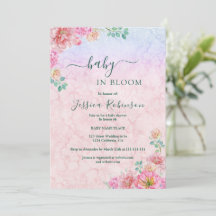 Chic Verde e Rosa Floral de Aquarela chá de bebê