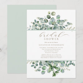 Convites Chic Verde Sage Floral Chá de Noiva Editável