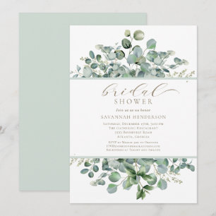 Convites Chic Verde Sage Floral Chá de Noiva Editável