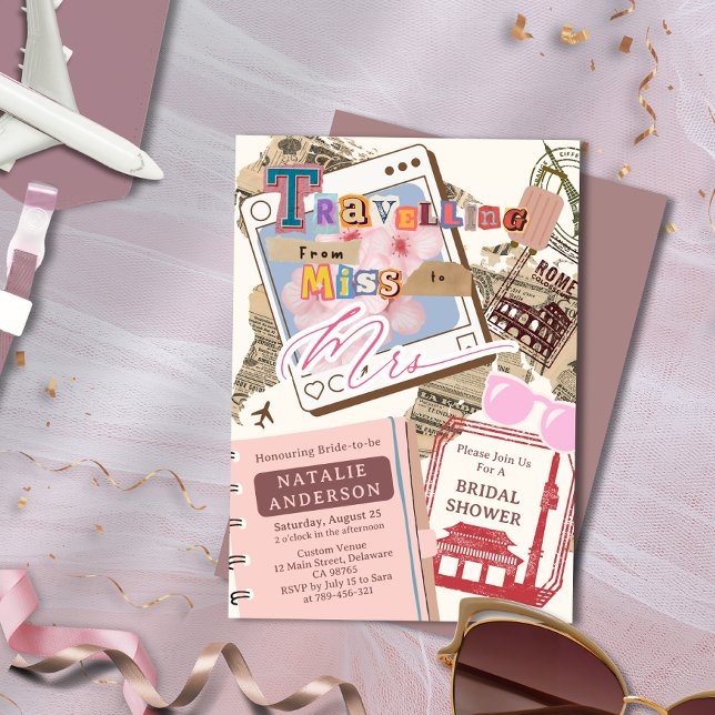 Convites Chic Viajando de Miss a Sra. Chá de panela (Chic Travelling from Miss to Mrs Bridal Shower Invitation)