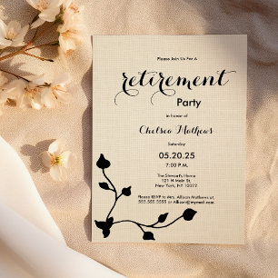 Convites Chic vintage ivory black floral Retirement Party