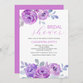 Convites Chic Violet Rose Greenery Floral Bridal Shower 