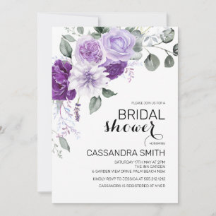 Convites Chic Violeta Roxo Floral Bridal Shower 