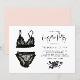 Convites Chic Watercolor Black Lace Floral Lingerie Party