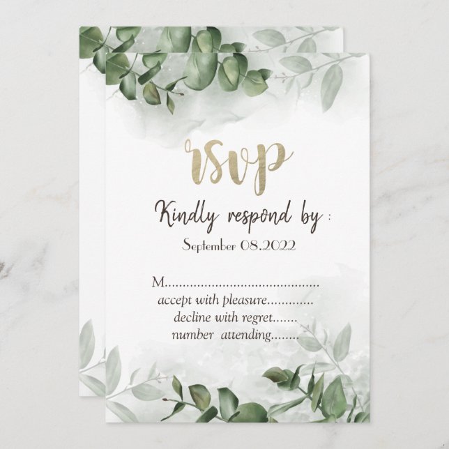 Convites Chic Watercolor Eucalyptus Greenery RSVP (Frente/Verso)