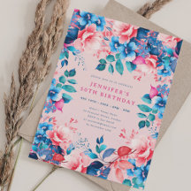 Chic Watercolor Floral 50th Aniversário Blush