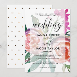 Convites Chic Watercolor Floral com Faux Dourado Dots Casam