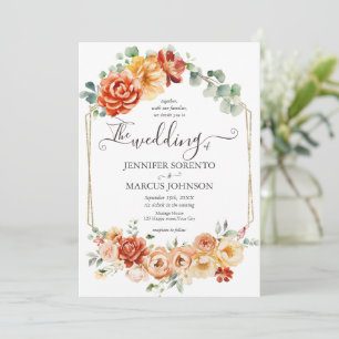 Convites Chic Watercolor Floral Peach,Dourado,Casamento Lar