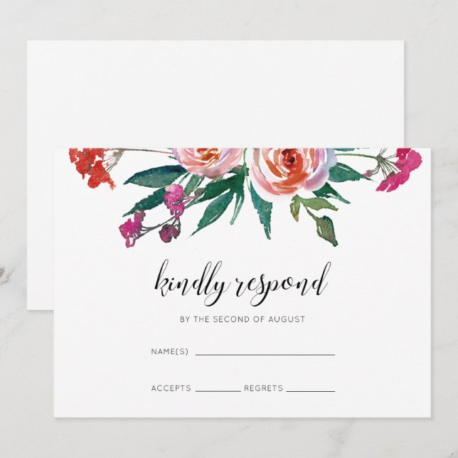 Convites Chic Watercolor Floral Wedding RSVP (Frente/Verso)
