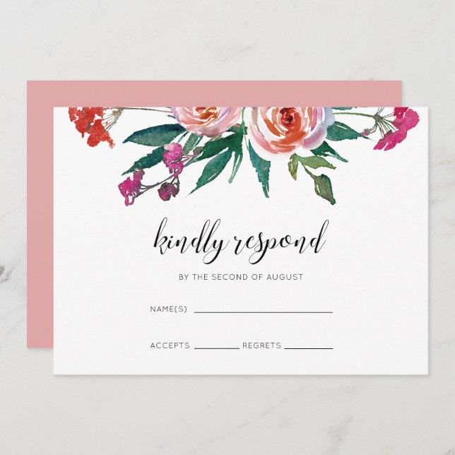 Convites Chic Watercolor Floral Wedding RSVP (Frente/Verso)
