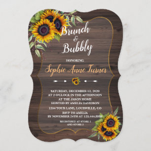 Convites Chic Watercolor Girassol Madeira Brunand Bubble