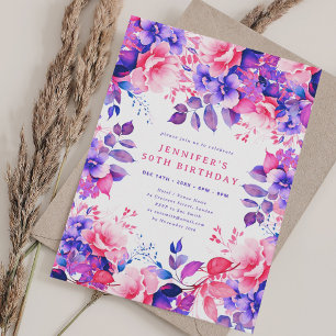 Convites Chic Watercolor Purple Floral 50º Aniversário