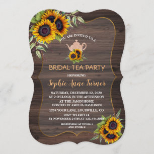 Convites Chic Watercolor Sunflower Wood Bridal Tea Party