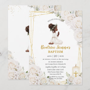Convites Chic White Floral Baptism Christening Oradora Rapa