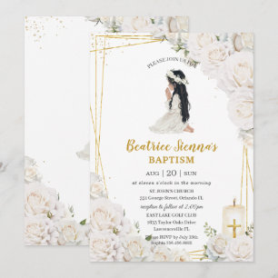 Convites Chic White Floral Baptism Christening Oradora Rapa