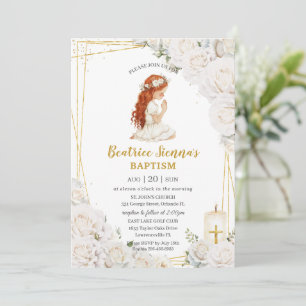 Convites Chic White Floral Baptism Christening Oradora Rapa