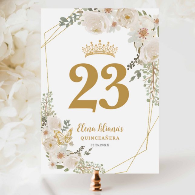 Convites Chic White Ivory Floral Quinceanera Table Number (Criador carregado)