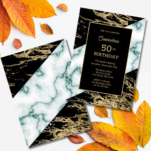 Convites Chic White Marble Gold Foil Paint Texture Birthday