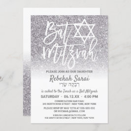 Convites Chic White Silver Faux Glitter Ombre Bat Mitzvah