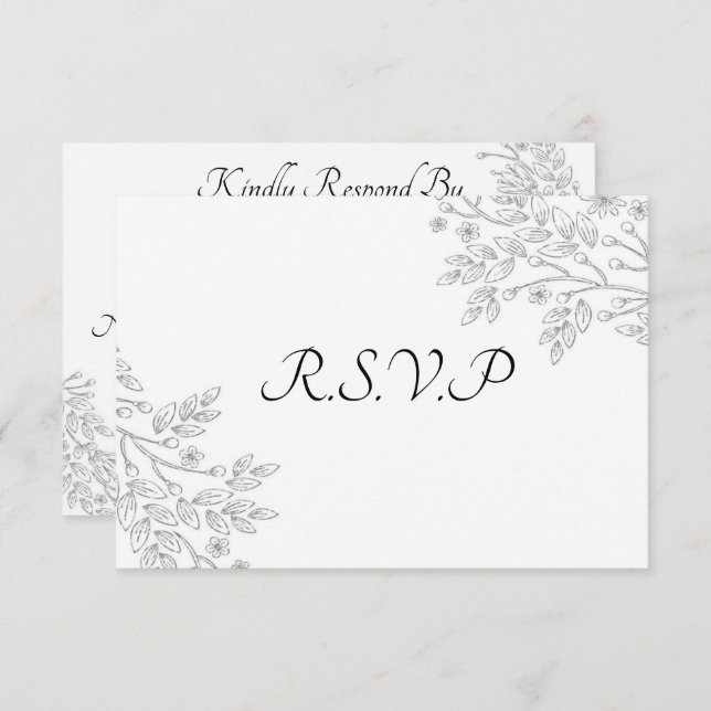 Convites Chic White Silver Foil Floral RSVP Placa (Frente/Verso)