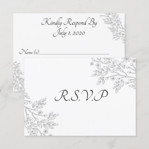 Convites Chic White Silver Foil Floral RSVP Placa
