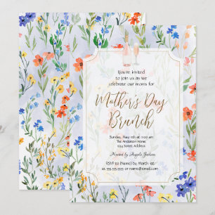 Convites Chic Wildflower Blue Wine Dia de as mães Brunch