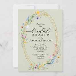 Convites Chic Wildflower Wreath Sage Chá de panela Verde