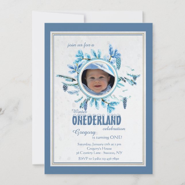 Convites Chic Winter Photo Invitation Blue (Frente)