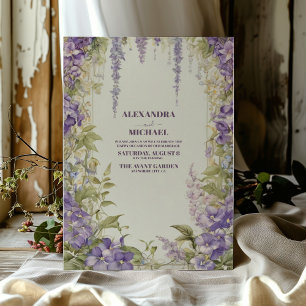 Convites Chic Wisteria Lilac Floral Wreath Casamento Único