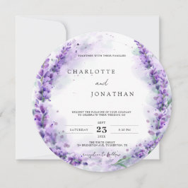 Convites Chic Wisteria Lilac Floral Wreath Casamento Único
