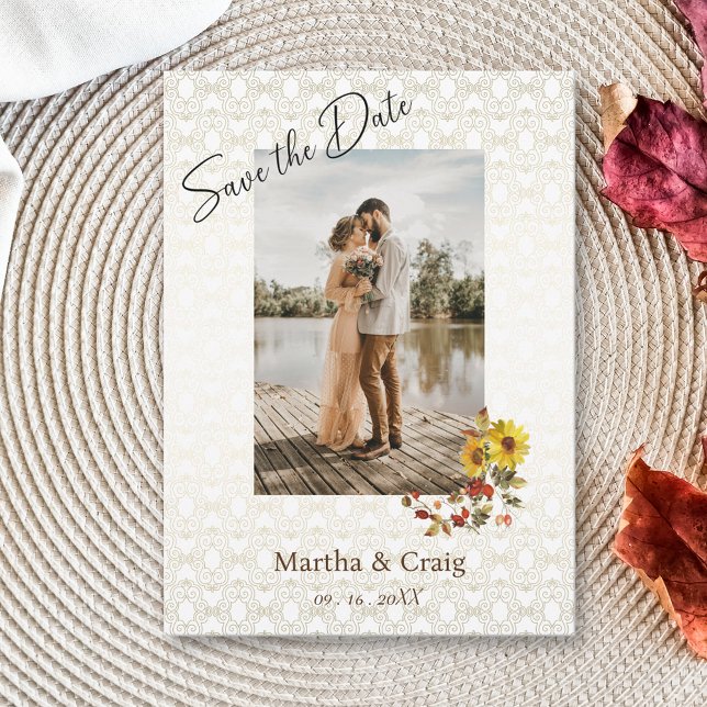 Convites Chic Yellow Sunflower Lace Foto Salvar Data (Criador carregado)